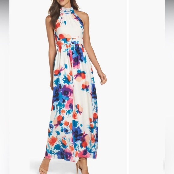 Eliza J Floral Print Halter Maxi Dress - Picture 2 of 14